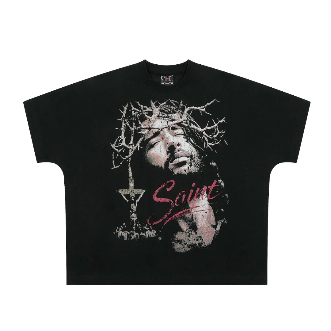 SAINT vintage American trendy special version one-piece short-sleeved T-shirt Wholesale price: 118 Size: M L XL Style number: 2153 Color: black
